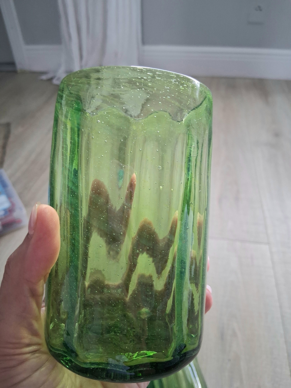 Vintage Handblown Drinking Glasses Blue and Green Bubbles - Picture 7 of 9
